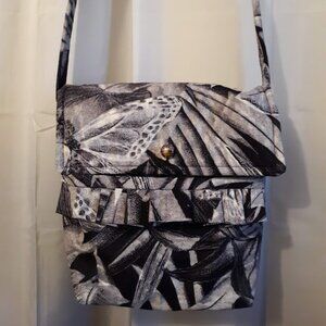 NEW Butterfly Floral Top handle Shoulder Bag Purse Purple Black Ruffled Quilted